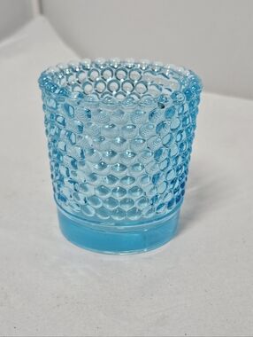 Vintage Aqua Blue Hobnail Glass Votive Candle Holder or Tooth Pick Holder